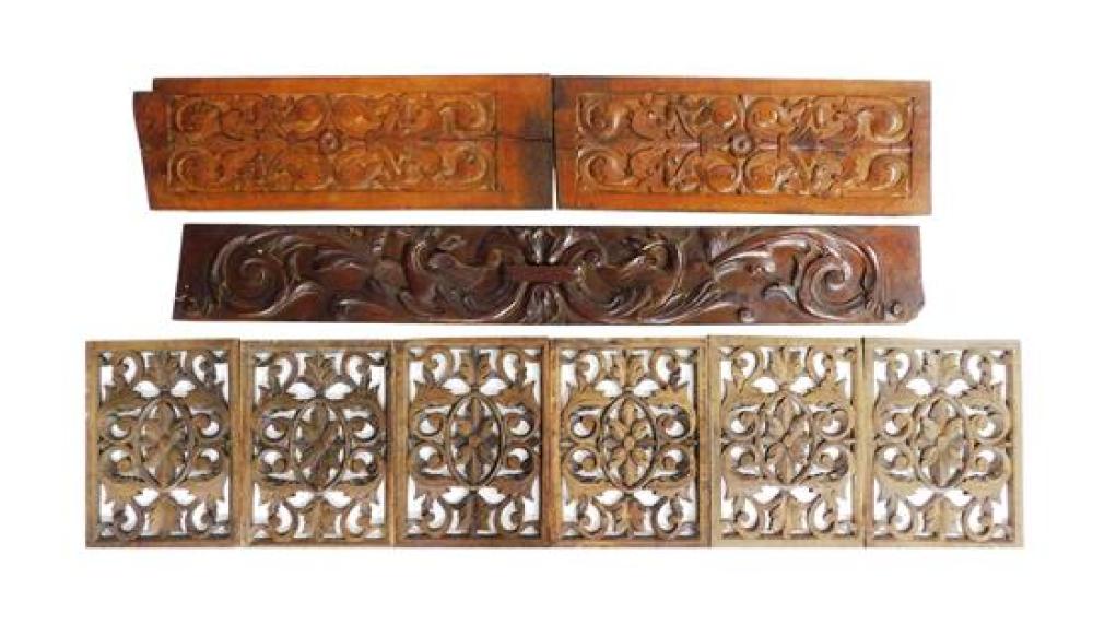 Appraisal: Nine carved architectural panels all with scroll decoration details include