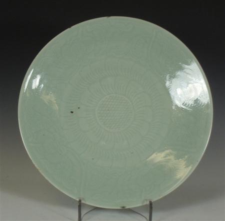 Appraisal: A th th century Chinese porcelain celadon dish incised with