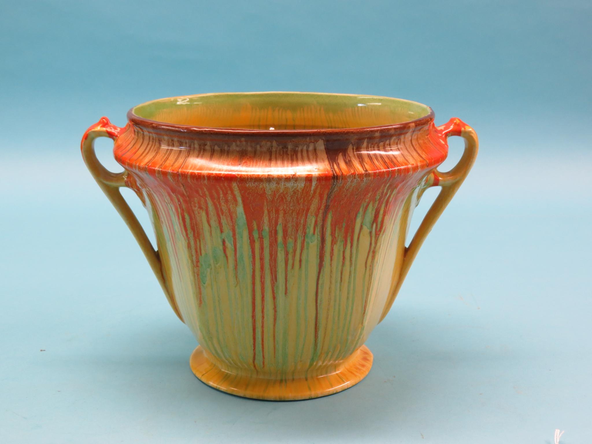 Appraisal: A Clarice Cliff jardiniere Delicia twin-handled tapering shape with bright