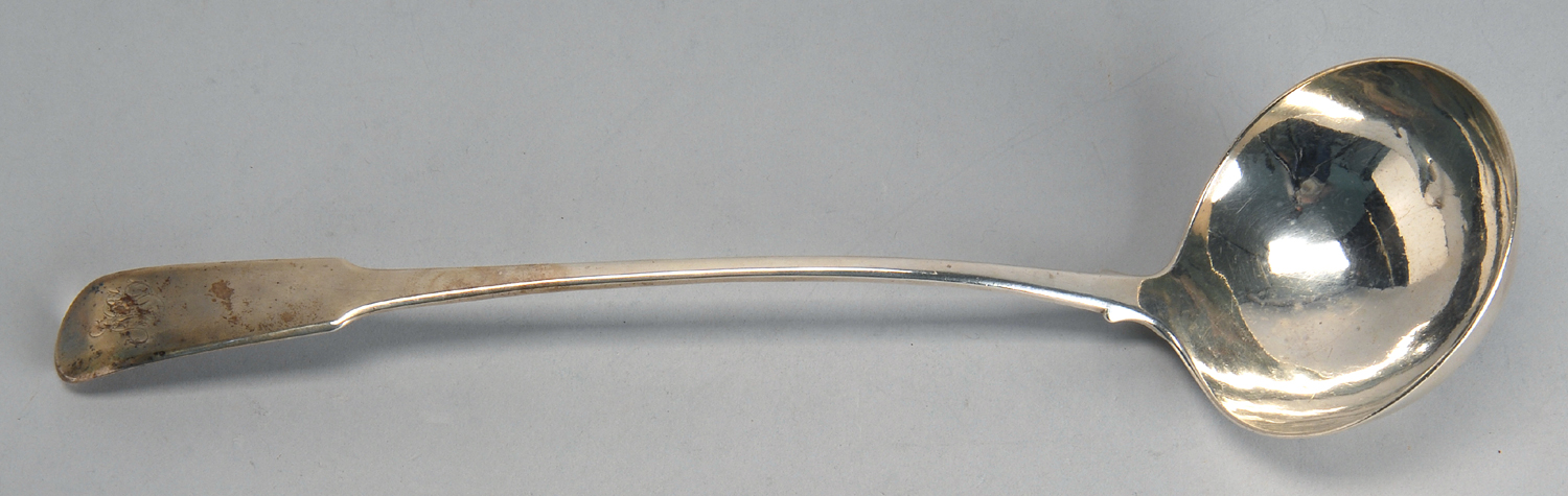 Appraisal: SCOTTISH SILVER SOUP LADLE Edinburgh With back-tipt handle Monogrammed Maker's