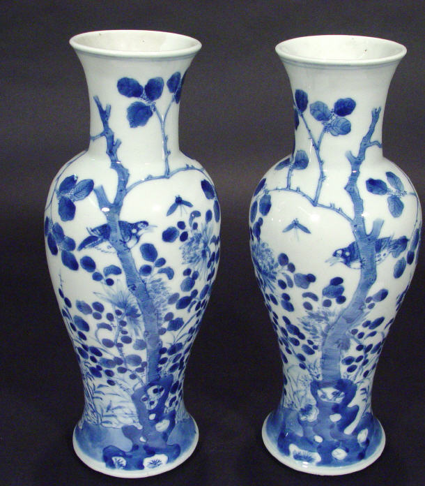 Appraisal: Pair of Chinese porcelain baluster vases hand painted with blue