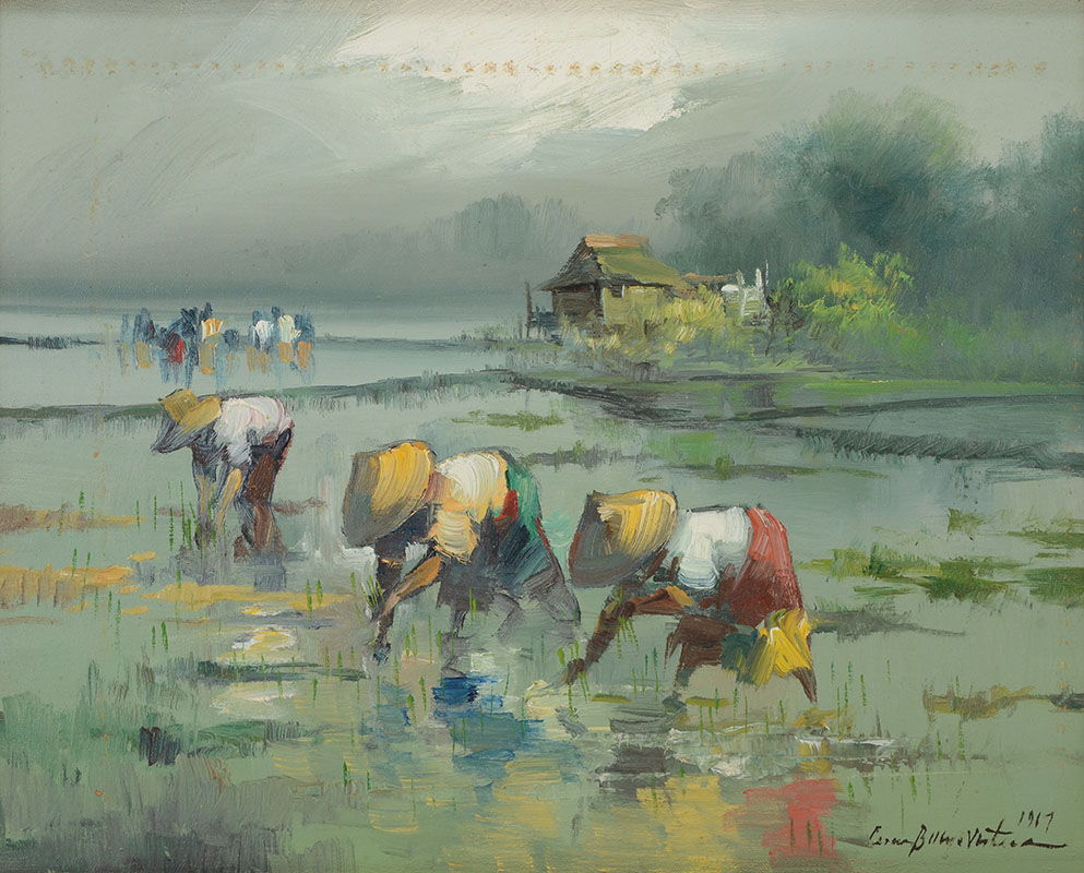 Appraisal: BUENAVENTURA Cesar Filipino - Workers in a Rice Field Oil