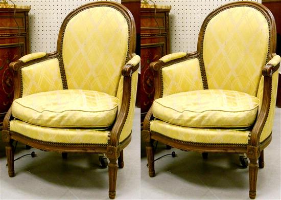 Appraisal: Pair of French style chairs fluted and scrolled arms round