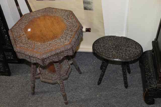 Appraisal: AN INDIAN CARVED HARDWOOD OCTAGONAL TABLE a similar oval table