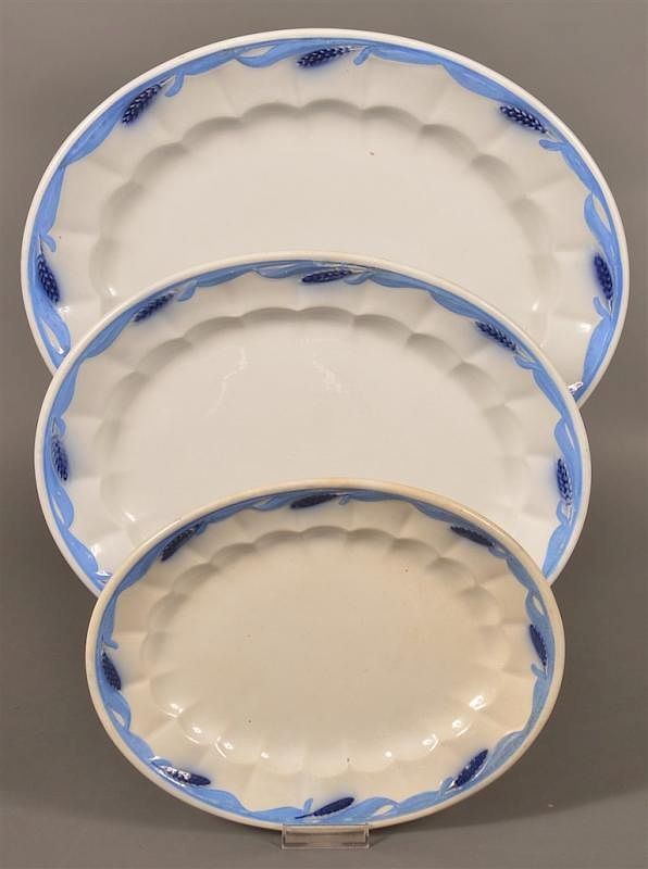 Appraisal: Blue Wheat Pattern Ironstone China Platters Three Blue Wheat Pattern