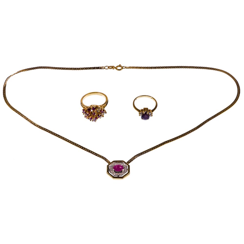 Appraisal: K YELLOW GOLD RUBY AND DIAMOND JEWELRY ASSORTMENT items including