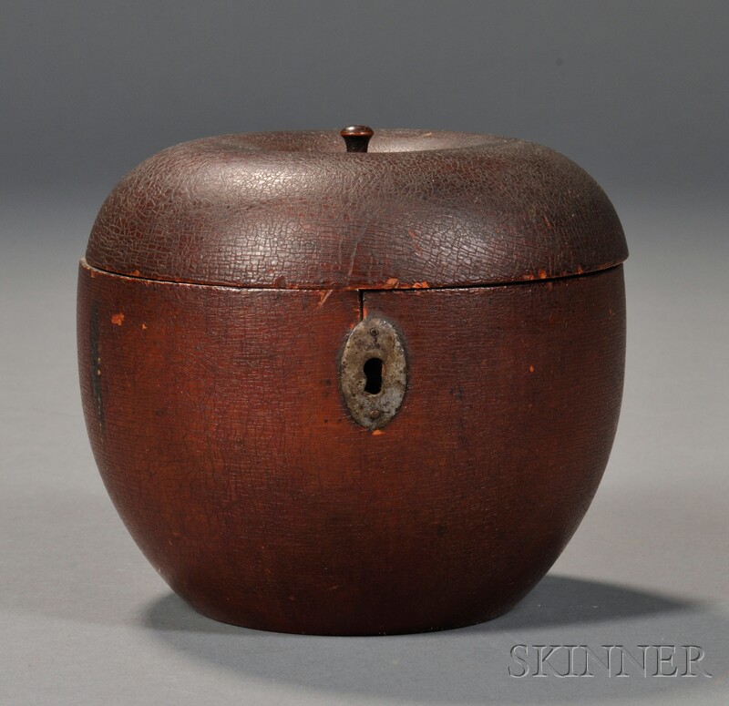 Appraisal: Red-stained Apple-form Tea Caddy England early th century with turned