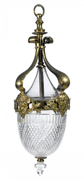 Appraisal: AN ENGLISH BRASS EARLY ELECTRIC HALL LANTERN the cut glass