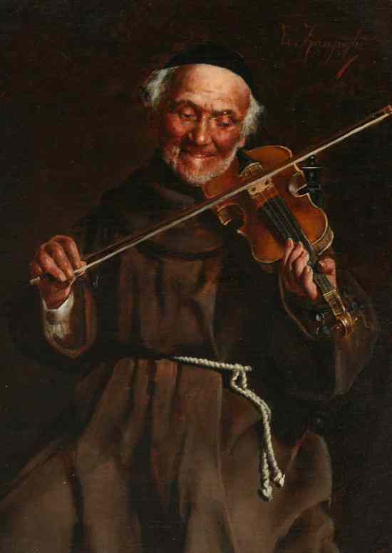 Appraisal: EUGENIO ZAMPIGHI Italian - MONK PLAYING THE VIOLIN signed upper