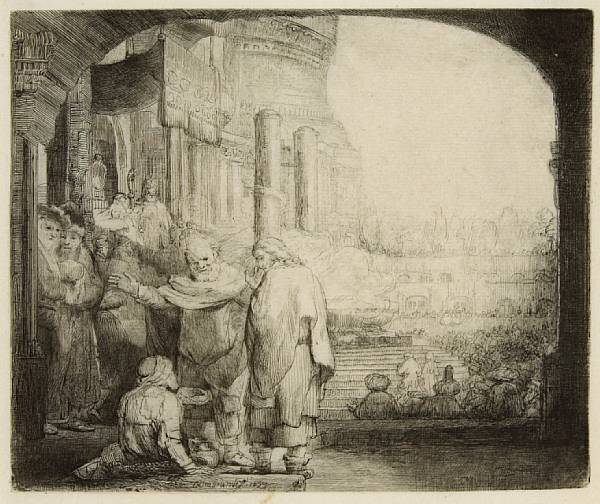 Appraisal: Rembrandt Harmensz van Rijn Peter and John Healing the Cripple