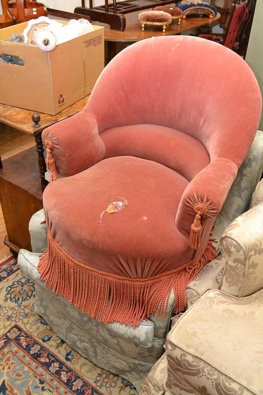 Appraisal: A FRENCH TUB CHAIR IN BURNT PINK VELVET A FRENCH