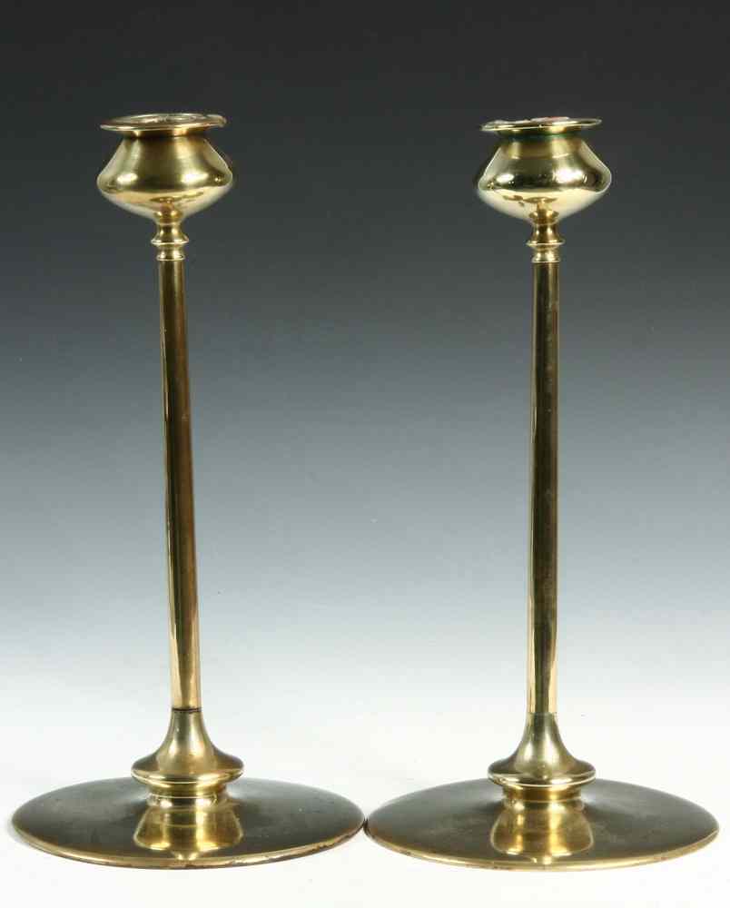 Appraisal: CANDLESTICKS - Pair of solid brass candlesticks attributed to Jarvie