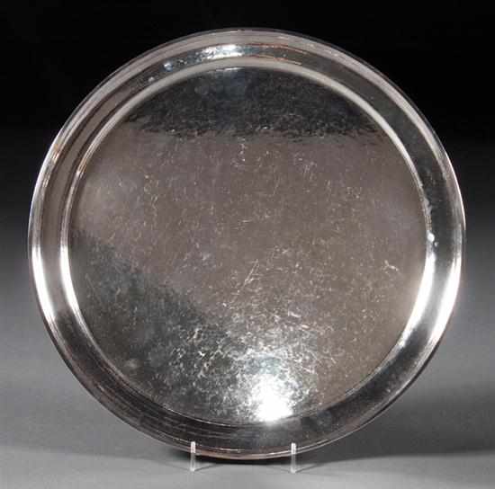 Appraisal: Danish hammered sterling silver round tray Georg Jensen Copenhagen mid-