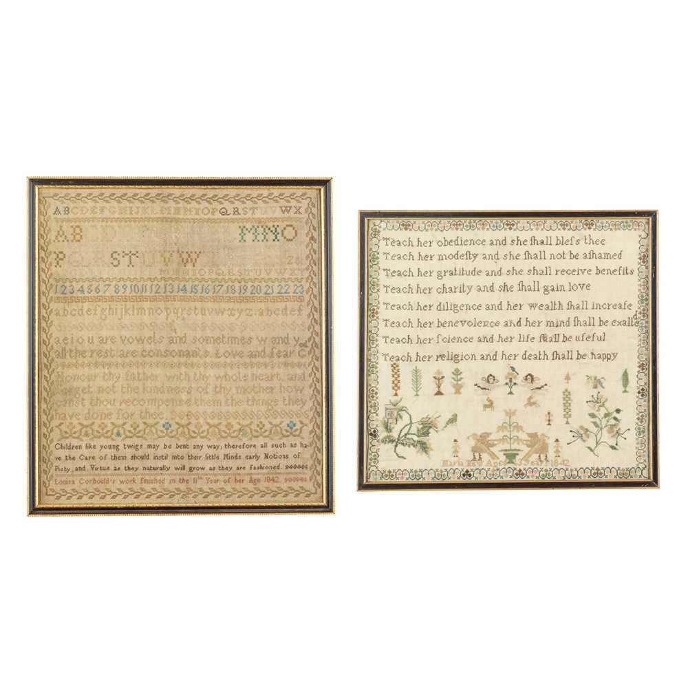 Appraisal: TWO EARLY VICTORIAN VERSE SAMPLERS BOTH DATED in silk and