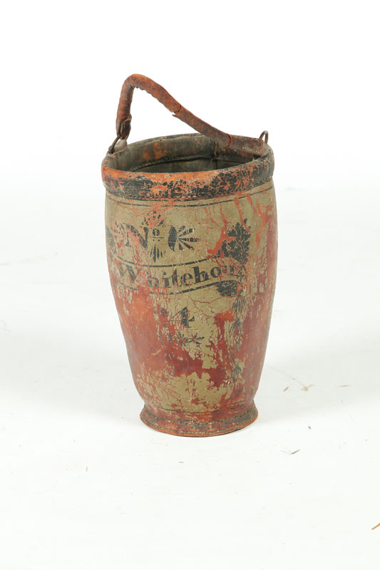 Appraisal: FIRE BUCKET American early th century leather Traces of original