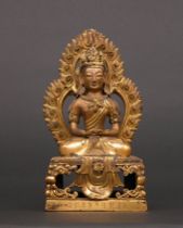 Appraisal: A Second Gilt Bronze Buddha Chinese ca th Century gilt