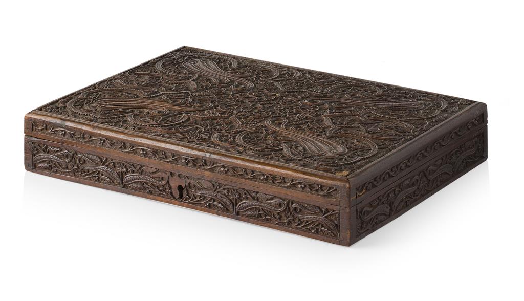 Appraisal: INDIAN CARVED HARDWOOD CIGAR BOX LATE TH CENTURY carved in