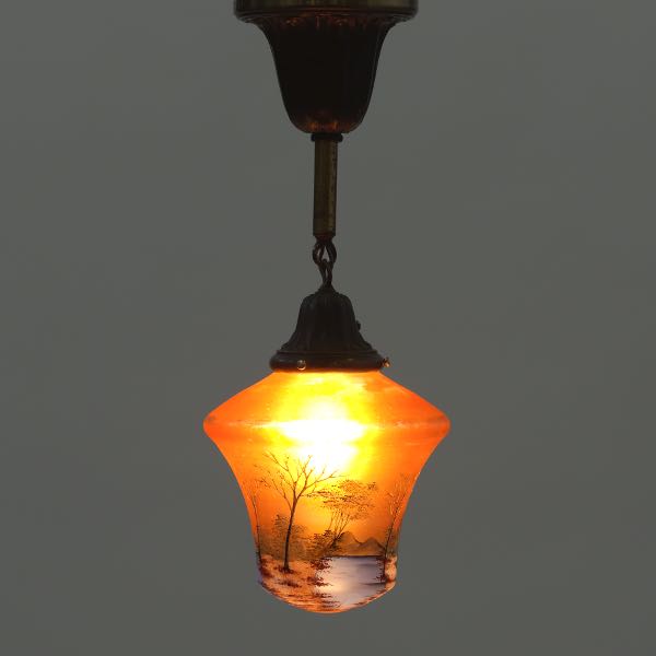 Appraisal: PAINTED GLASS HANGING LAMP Pendant 's electric hallway lamp attributed