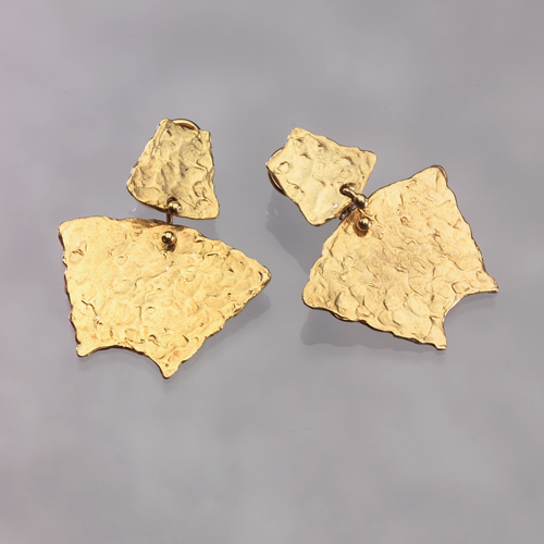 Appraisal: ED WIENER Pair of textured K gold earrings drop-curved panels