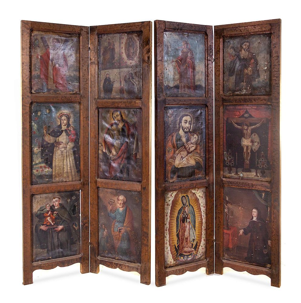 Appraisal: A Collection of Spanish Colonial Paintings Mounted as Two Floor