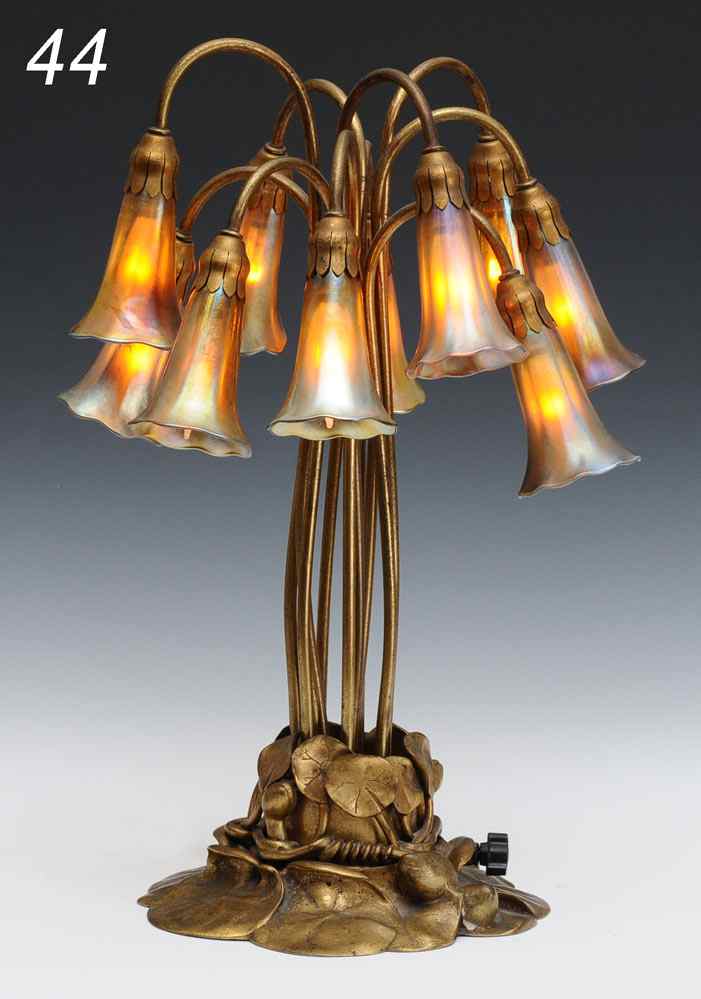 Appraisal: Tiffany Studios Ten Light Lily Lamp with gold dore lily