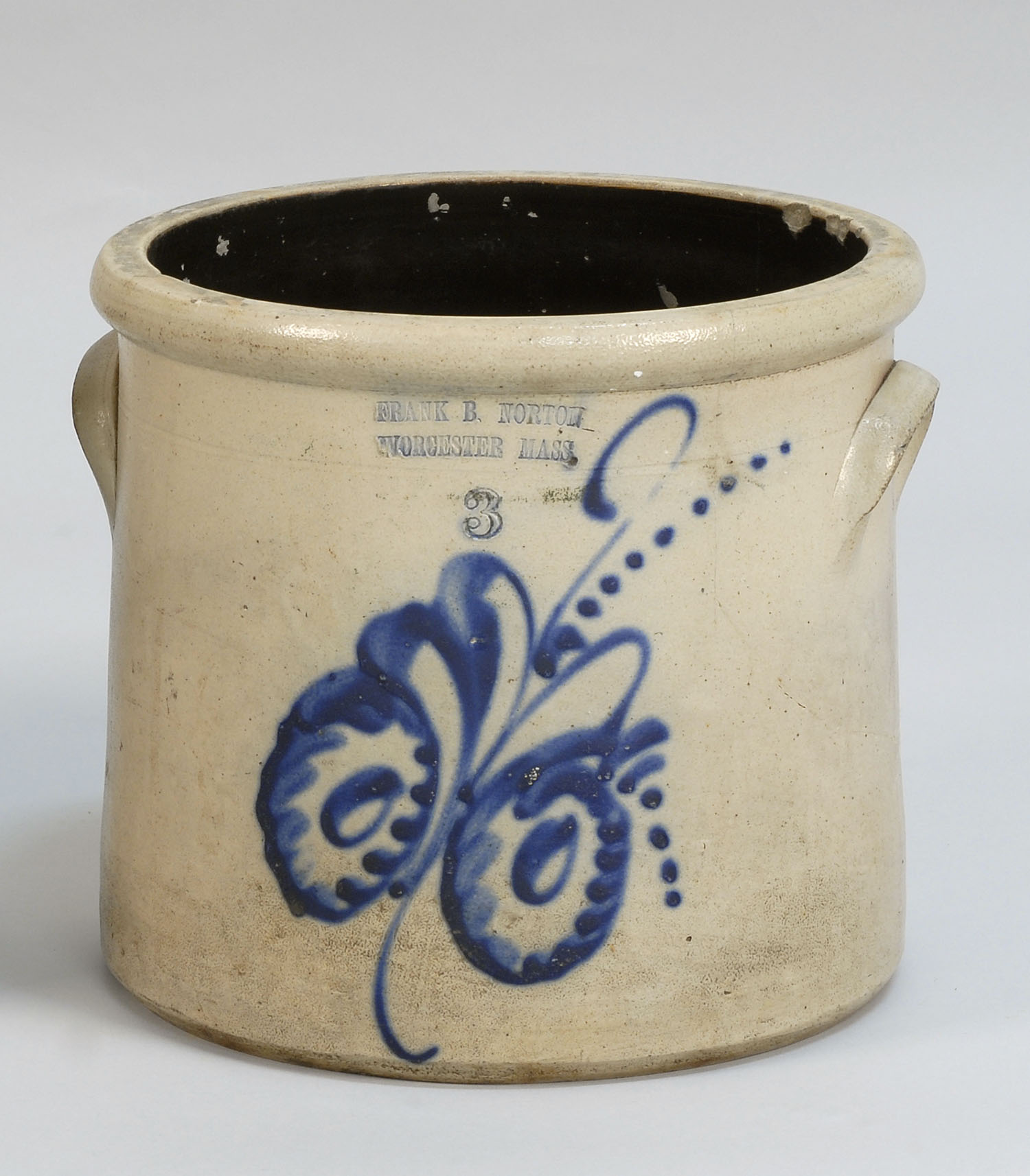 Appraisal: THREE-GALLON STONEWARE CROCK th CenturyImpressed maker's mark for Frank B