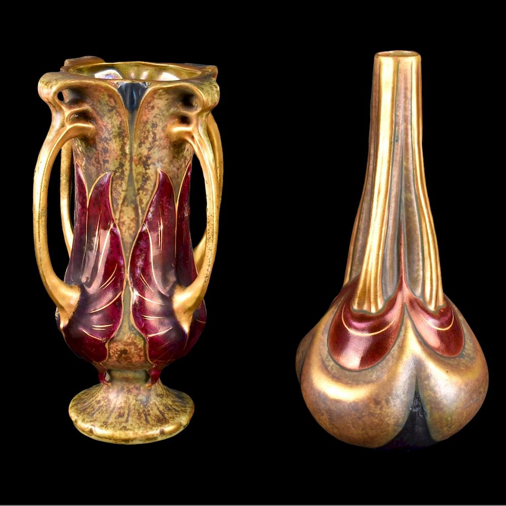 Appraisal: Two Amphora Vases Two Amphora Art Nouveau Gres and Enameled