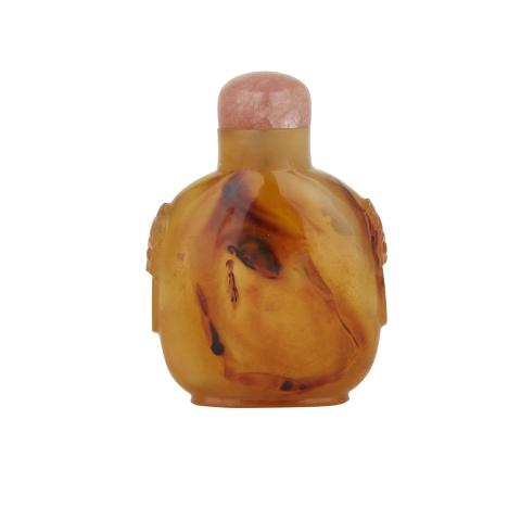 Appraisal: A Shadow Agate Snuff Bottle th Century Of rounded square