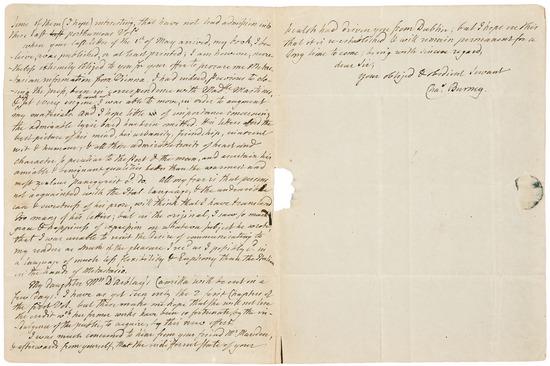 Appraisal: BURNEY Charles - Autograph letter signed Chas Burney to Joseph