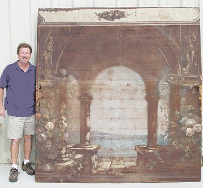 Appraisal: STAGE BACKDROP TH CENTURY Oil Burlap Canvas '' x ''