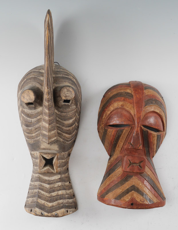 Appraisal: TWO SONGYE KIFWEBE AFRICAN CARVED MASKS pieces total Songye Tribe