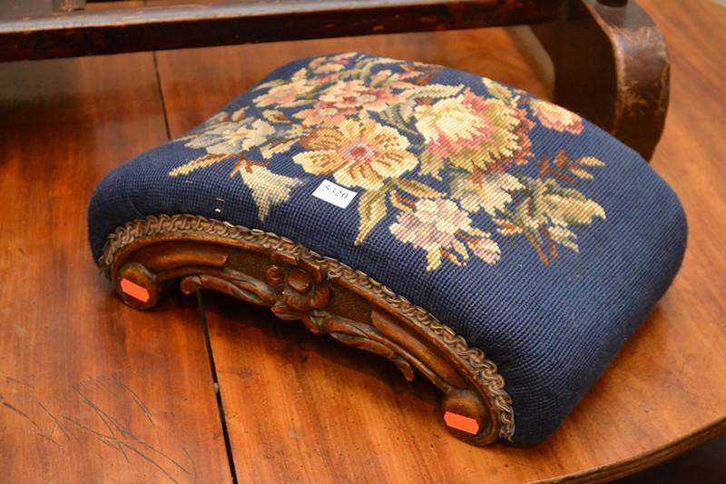 Appraisal: AN EDWARDIAN FLORAL EMBROIDERED FOOTSTOOL AN EDWARDIAN FLORAL EMBROIDERED FOOTSTOOL