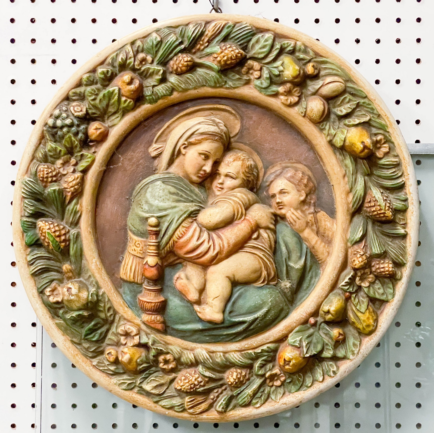 Appraisal: Madonna child relief pottery wall plaque dia