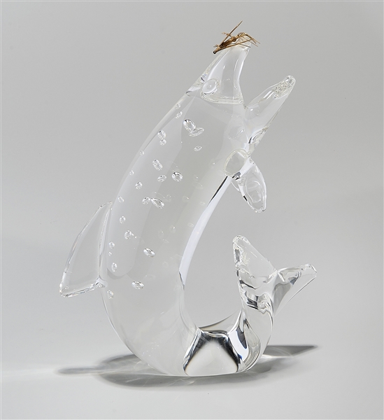 Appraisal: James Houston for Steuben crystal and KT gold trout sculpture