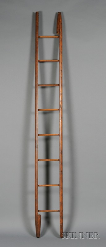 Appraisal: Victorian Pine Folding Library Ladder th century with eight ash