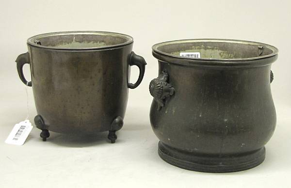 Appraisal: early th century Each flanked by two handles and fitted