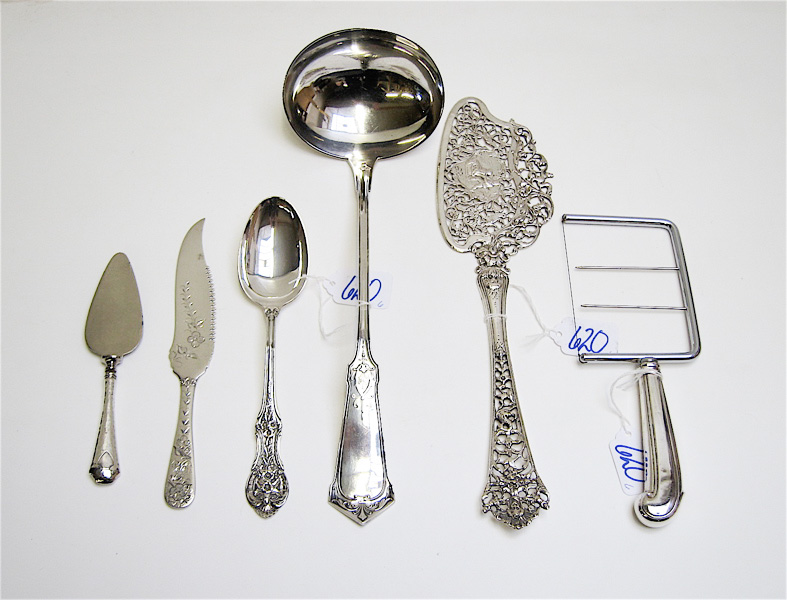 Appraisal: SIX SILVER FLATWARE PIECES Sterling items Wood Hughes punch ladle