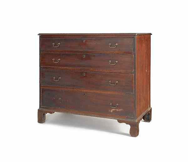 Appraisal: Pennsylvania Chippendale mahogany veneer chest of drawers ca h w