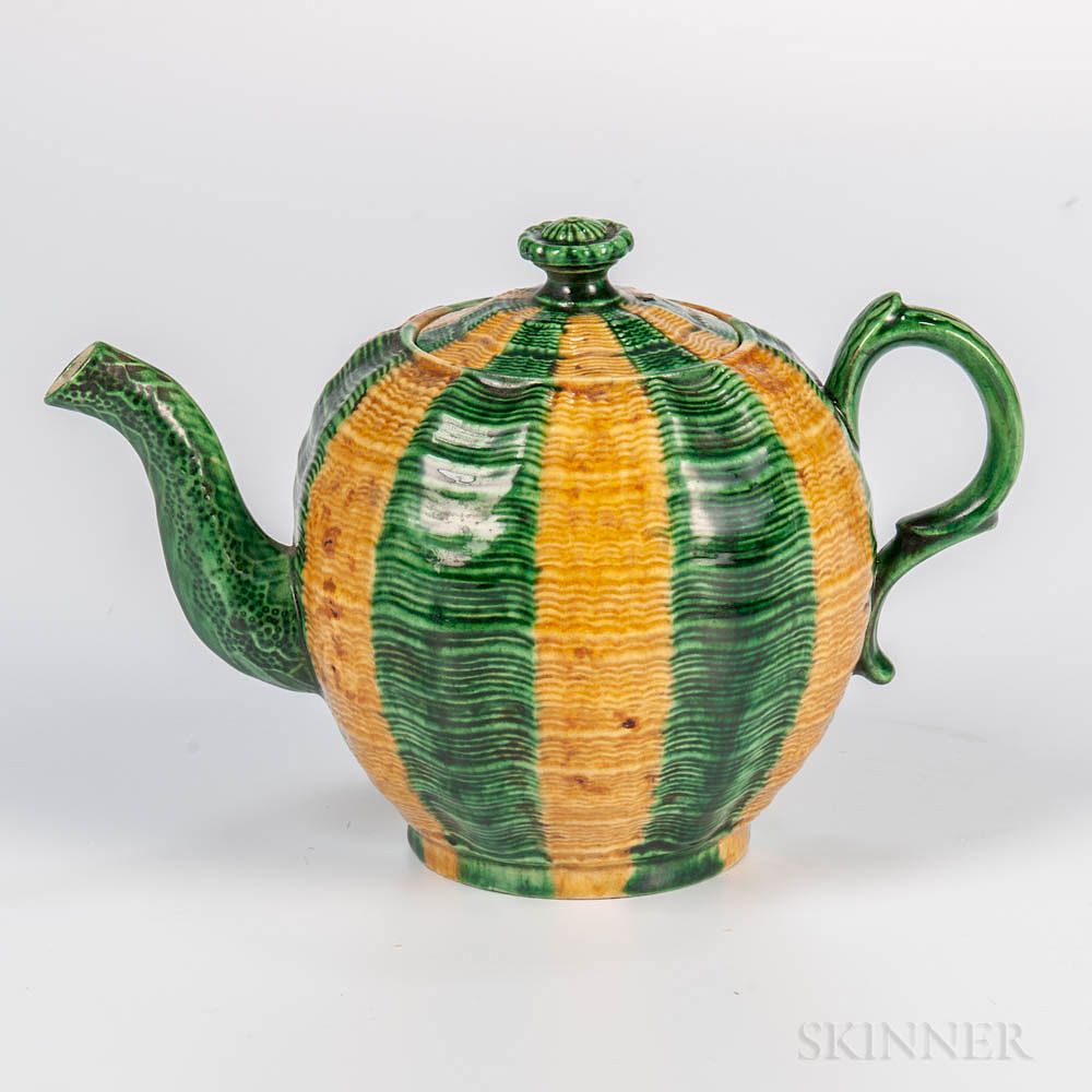 Appraisal: Staffordshire Creamware Melon-decorated Teapot and Cover Staffordshire Creamware Melon-decorated Teapot