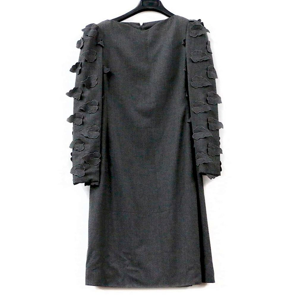 Appraisal: Carolina Herrera Gray Wool Dress With leaf appliques sipper sleeves