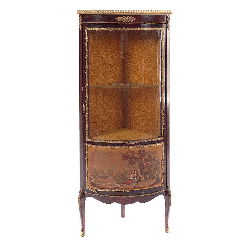 Appraisal: Louis XV Style Corner Vitrine th century gallery top with