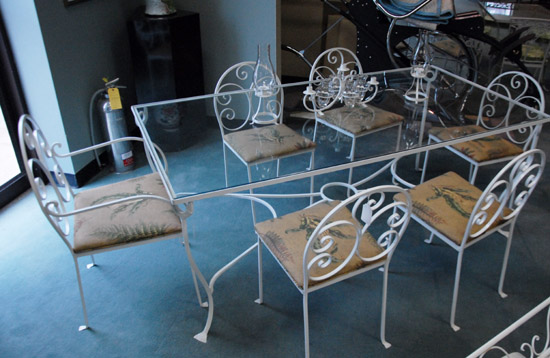 Appraisal: A Set of 's White Wrought Iron Patio Furniture a