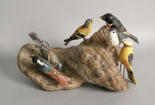 Appraisal: Group of six carved polychromed birds early th c mounted