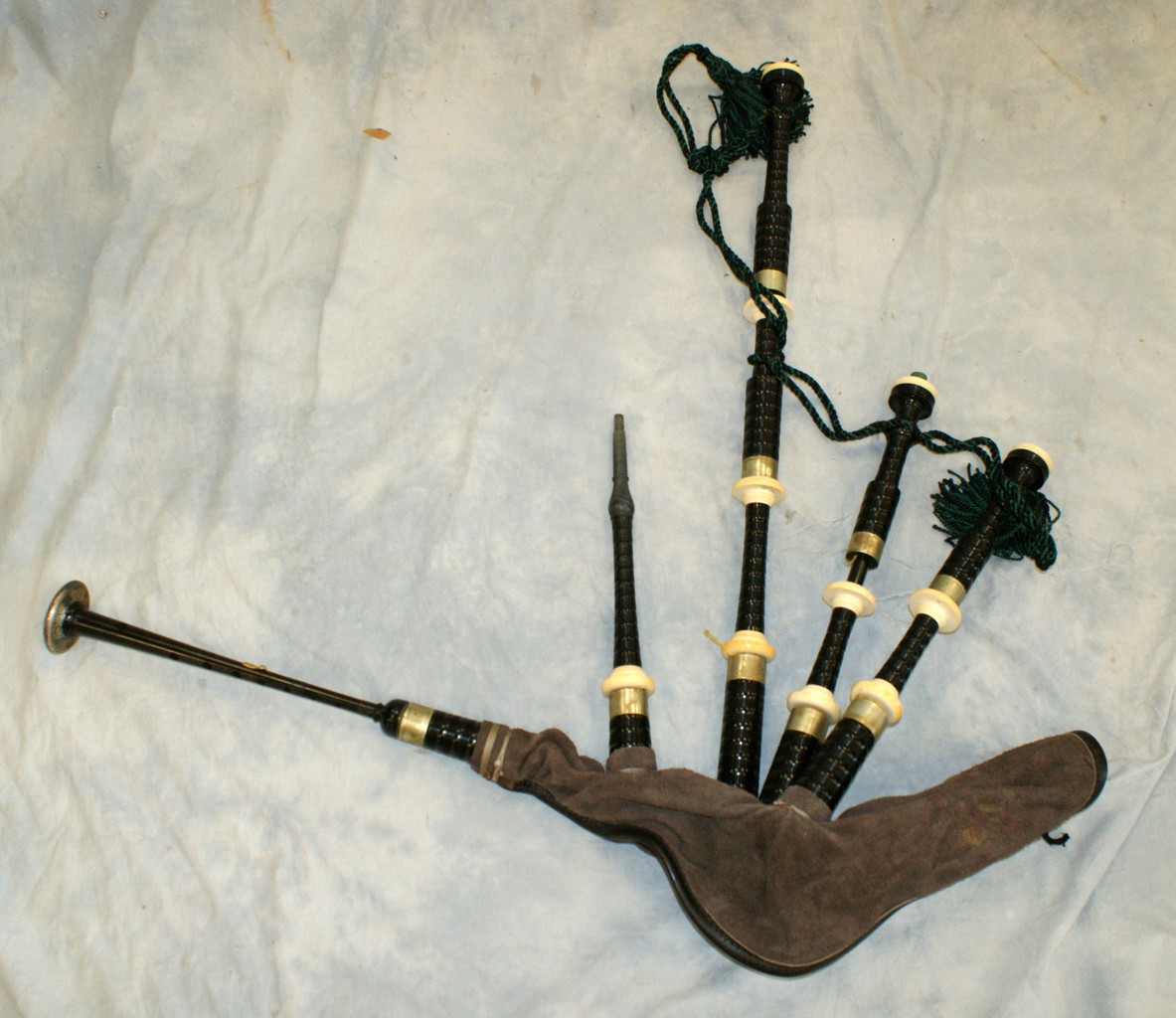 Appraisal: Set of ivory tropical hardwood and silver mounted bagpipes silver