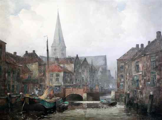 Appraisal: John Ernest Aitken - watercolour A waterway in Breda Holland