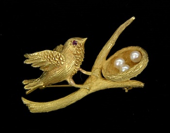 Appraisal: An Adorable Bird and Nest Brooch in k Gold k