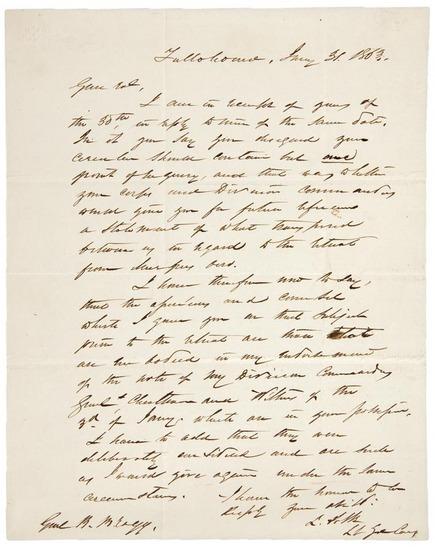 Appraisal: Leonidas POLK - Battle of Murfreesboro Autograph letter signed L