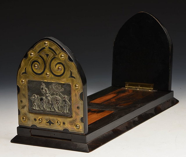 Appraisal: A PAIR OF VICTORIAN ROSEWOOD BRASS AND BRONZE INSET BOOKENDS