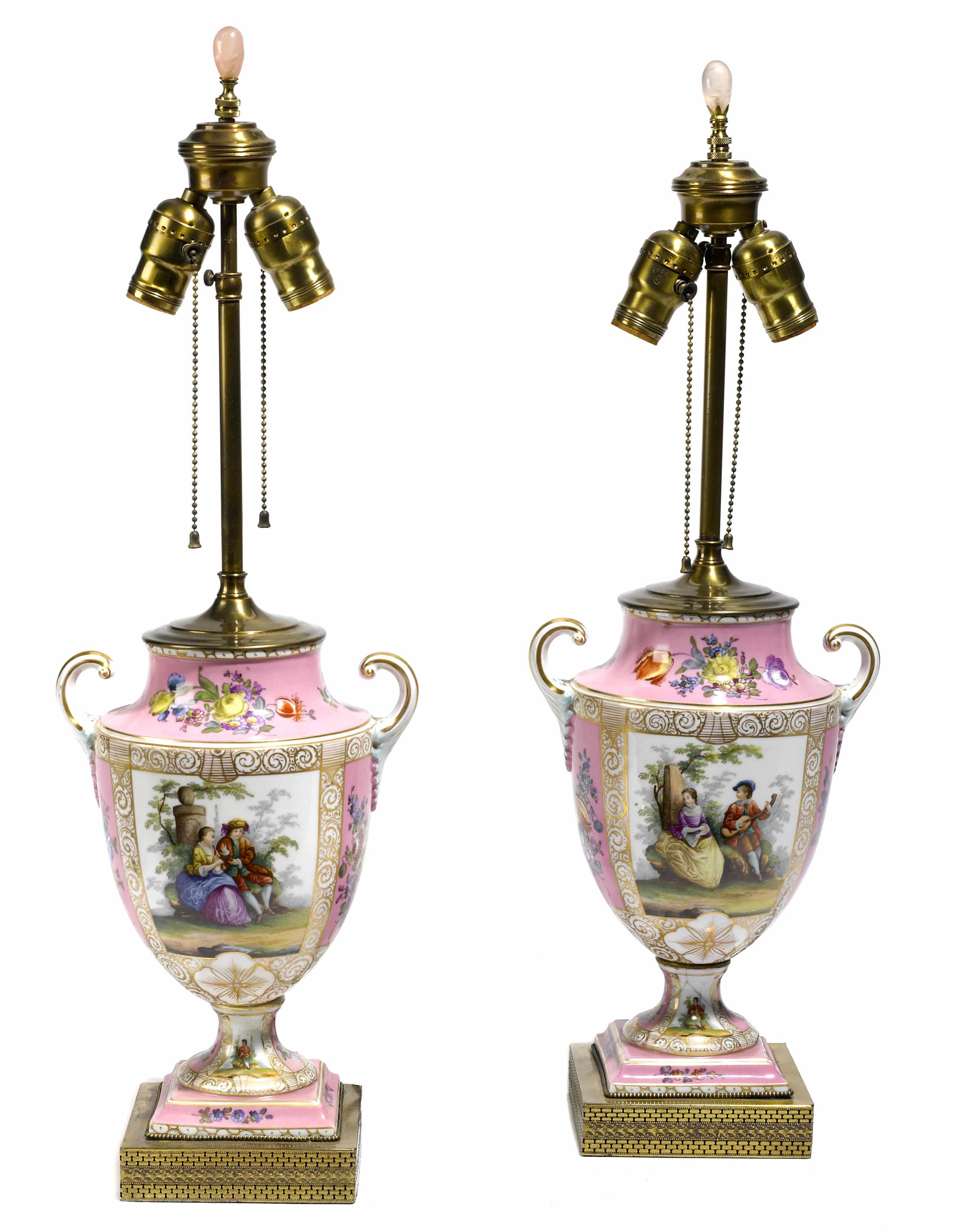 Appraisal: A pair of German porcelain urns mounted as lamps height