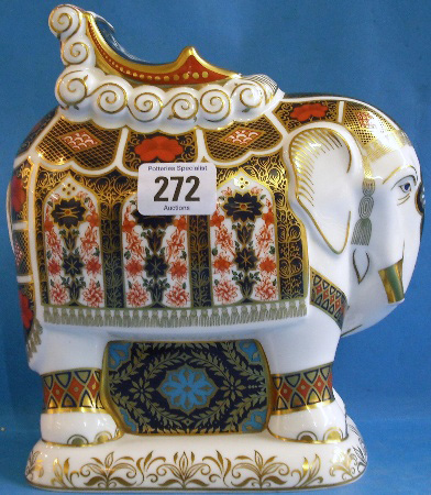 Appraisal: Royal Crown Derby Paperweight large Elephant on Base silver stopper